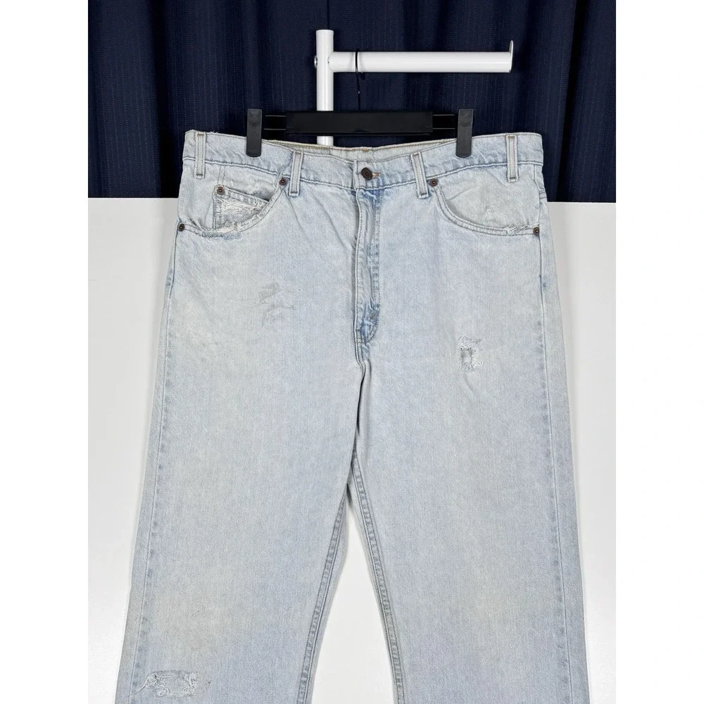+ VTG Levis 505 Straight Leg Jeans Light Wash Distressed 38x34 (36x33) Mexico